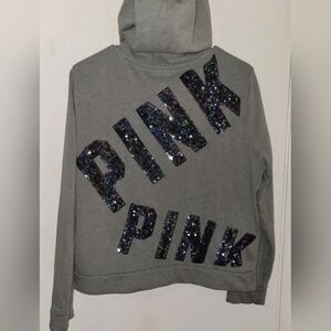 Victoria's Secret PINK Bling Sequin Gray Full Zip Hoodie Size L